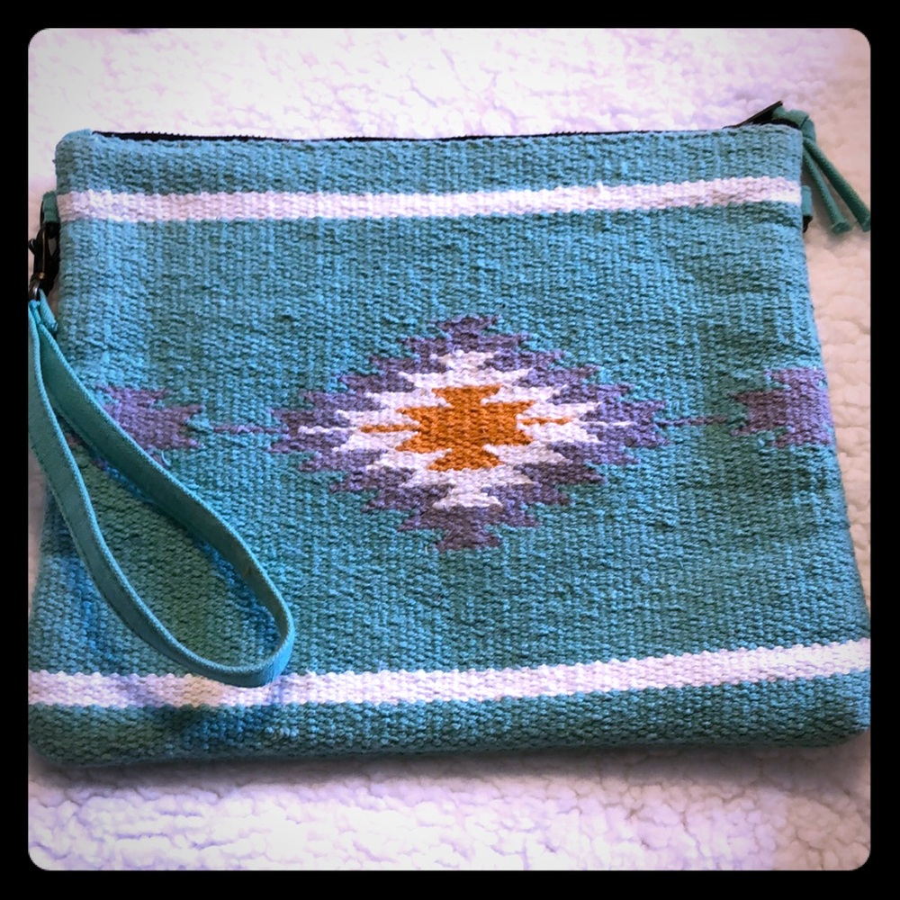 Turquoise woven Clutch
